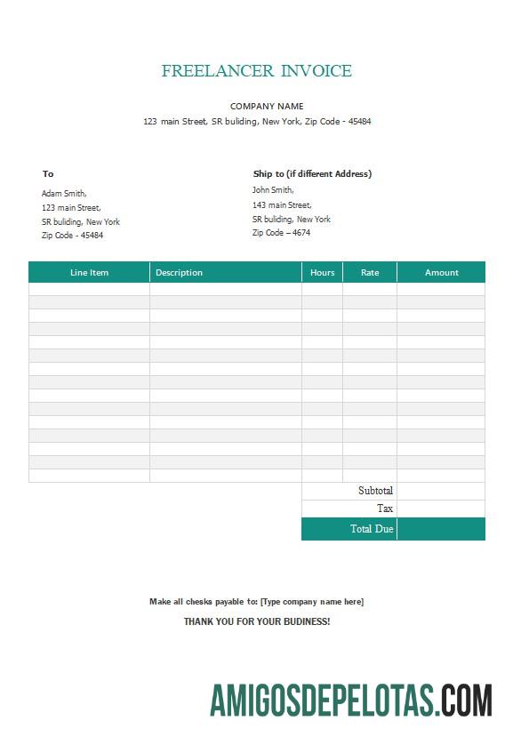 em branco Modelo de fatura de freelancer